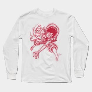Luffy 3D2Y Scribble Art (RED) Long Sleeve T-Shirt
